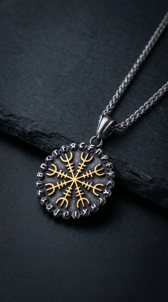 Medallón Vegvisir Rúnico — La Corona de los 24 Poderes